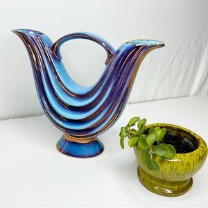 Midcentury Italian Blue and Purple Ceramic Vase Vintage